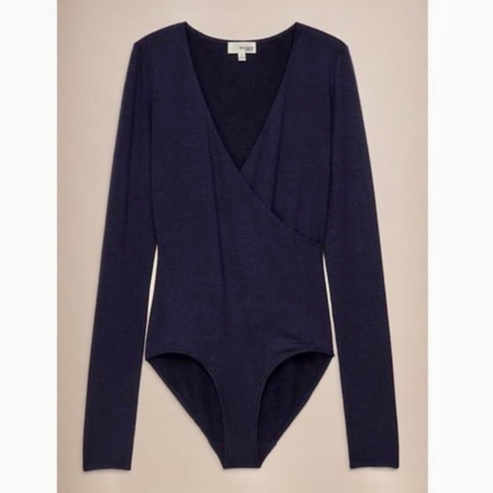 Small Navy Blue Aritzia Wilfred Free Hari Crossover Long Sleeve Bodysuit
